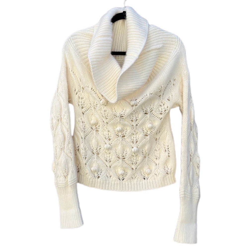 BURBERRY WOOL/ANGORA OPEN WEAVE CROCHET THICK COLLAR SWEATER L MADE IN ITALY
